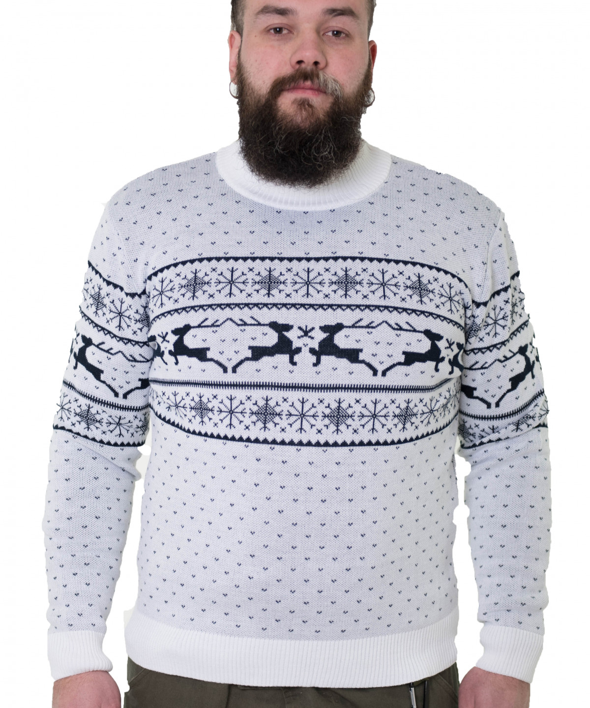 Sweater white with blue ornament "Deers"